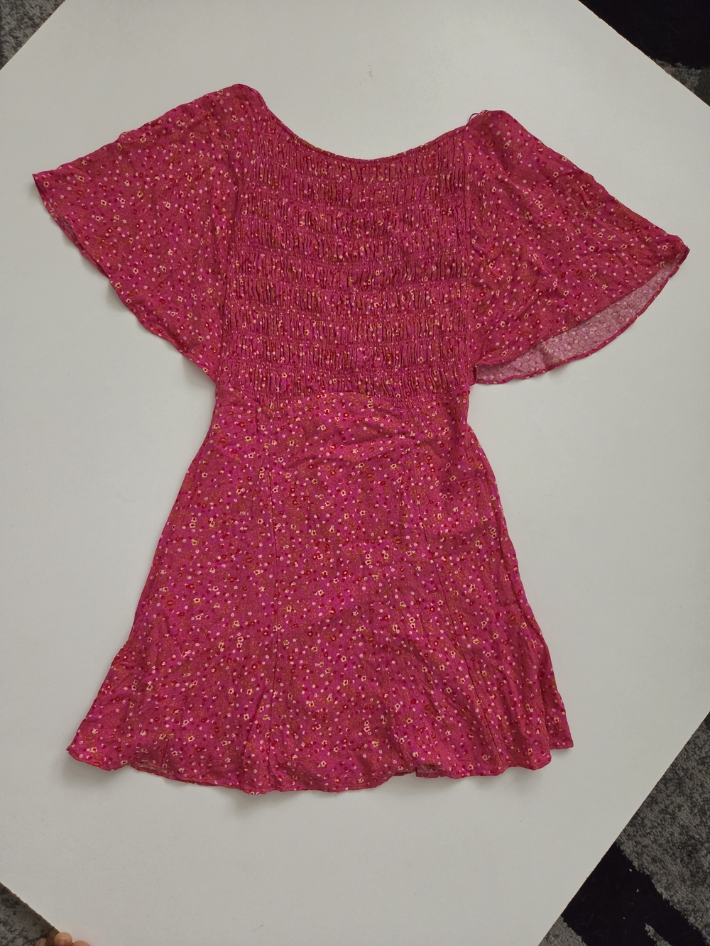 Free People Pink Floral Smocked Lace-Up Open Back Mini Dress Small S